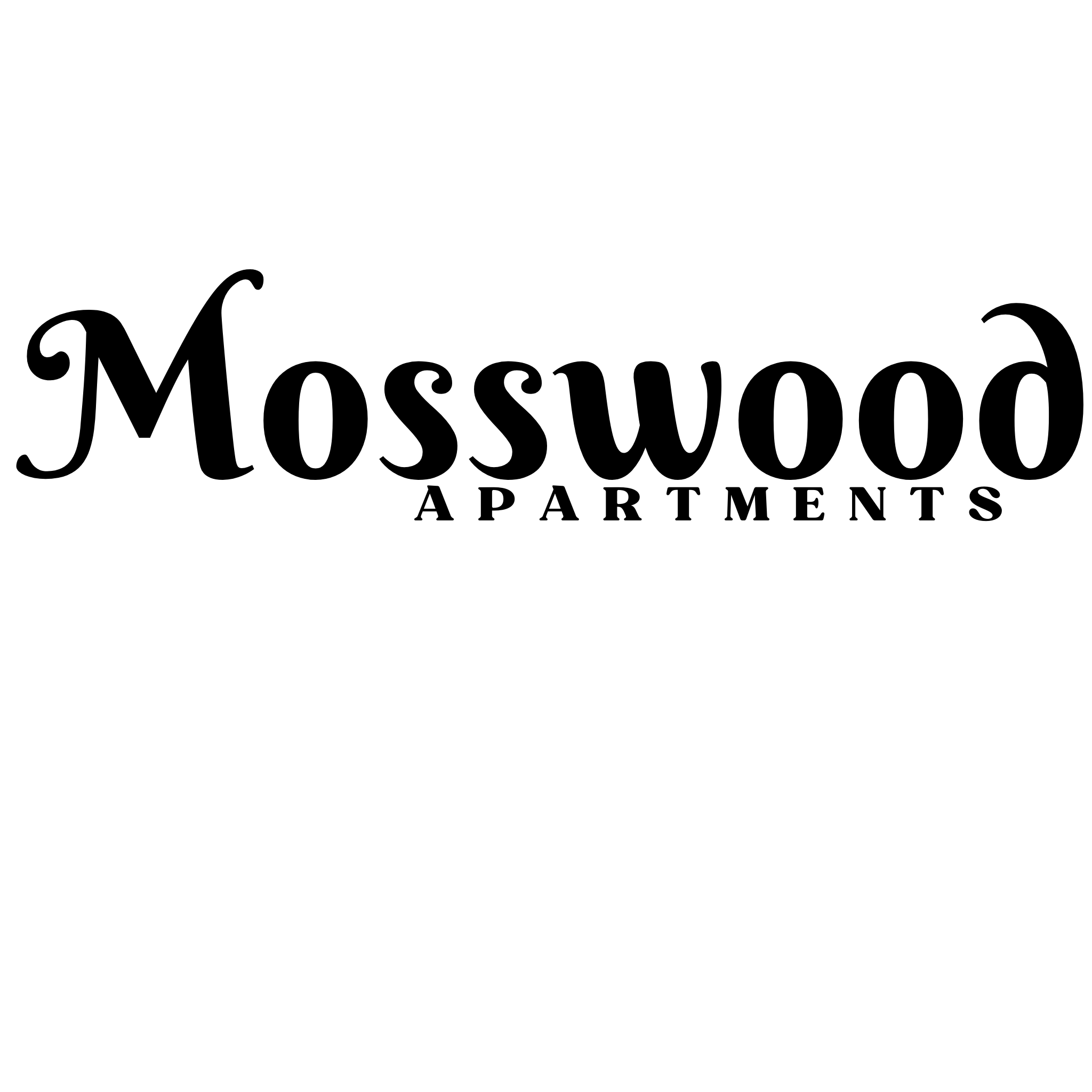 The image is a logo for Mosswood Apartments.